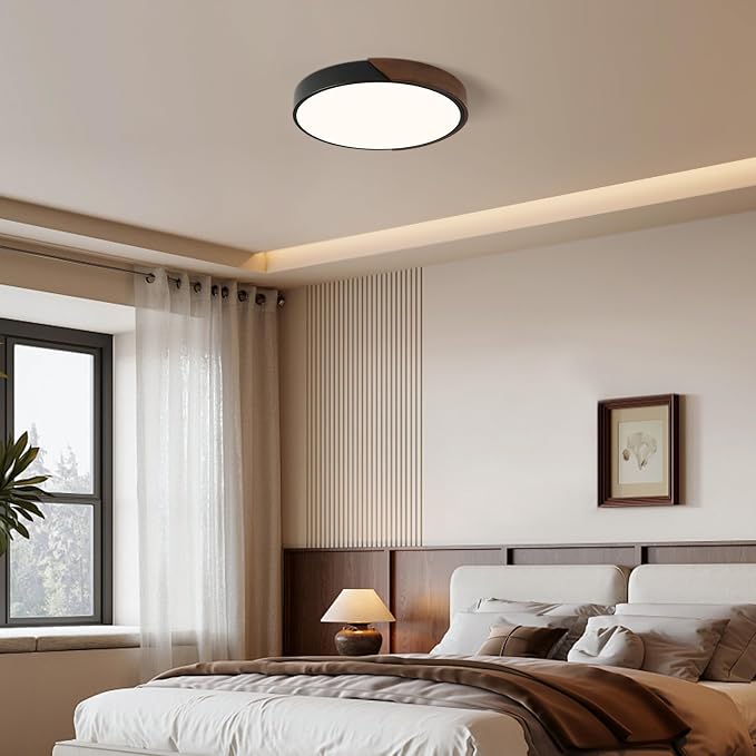 Modern LED Ceiling Light, Dark Walnut Wood Minimalist Flush Mount Ceiling Light Fixture, 4000K Circle Not Dimmable Lighting Lamp with Acrylic Lampshade for Bedroom Hallway Kitchen 15.8"