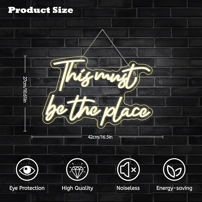 This Must Be The Place Neon Sign Warm White Letter Led Signs for Wall Decor Usb Word Light Up Signs for Bedroom Salon Man Cave Beer Home Bar Wedding Birthday Party Decor Gifts