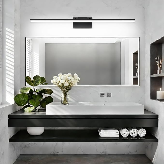 LED Bathroom Vanity Light, Modern Bathroom Light Fixture Over Mirror (Cool White 6000K), Vanity Light Bar with Angle Adjustable, 40 Inch, Black