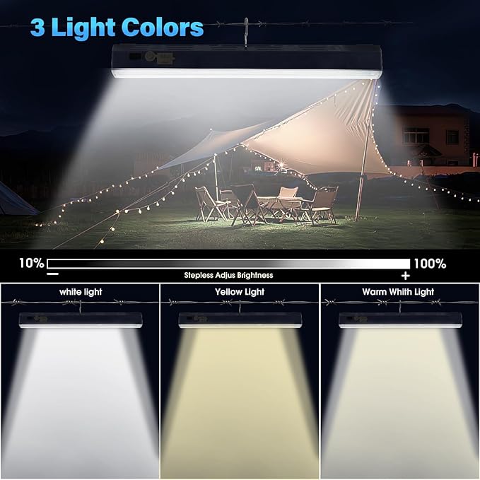 Magnetic Light BAR, 11.81-inches 5000mAh 6000 Lumens Rechargeable Portable Lamp Built in 165 LED Bulbs,with Handy Hook with 2 Magnets Endurance