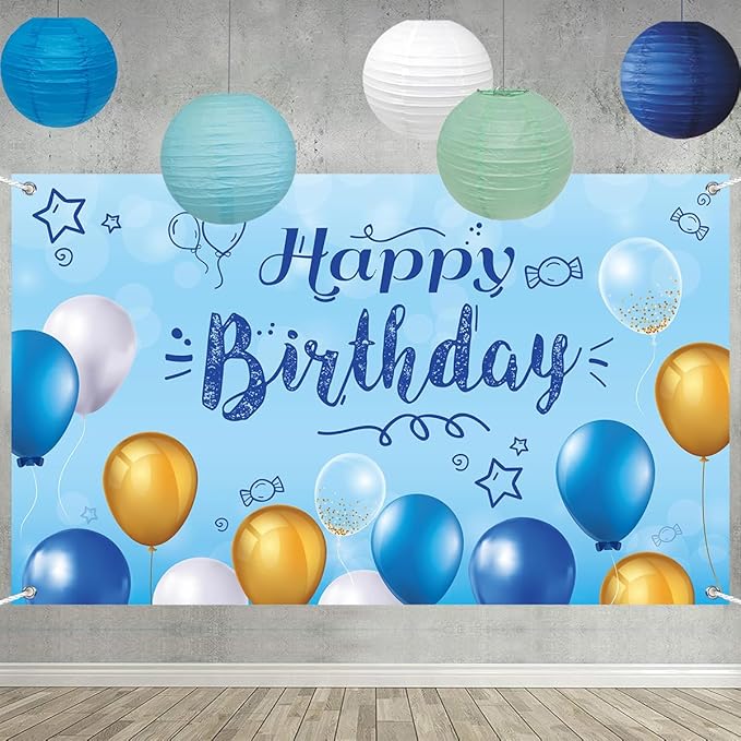 Blue Paper Lanterns Party Decorations 8 Inch for Birthday Party Baby Shower Graduation Boho Classroom decor(Set of 5, Boy Collection)