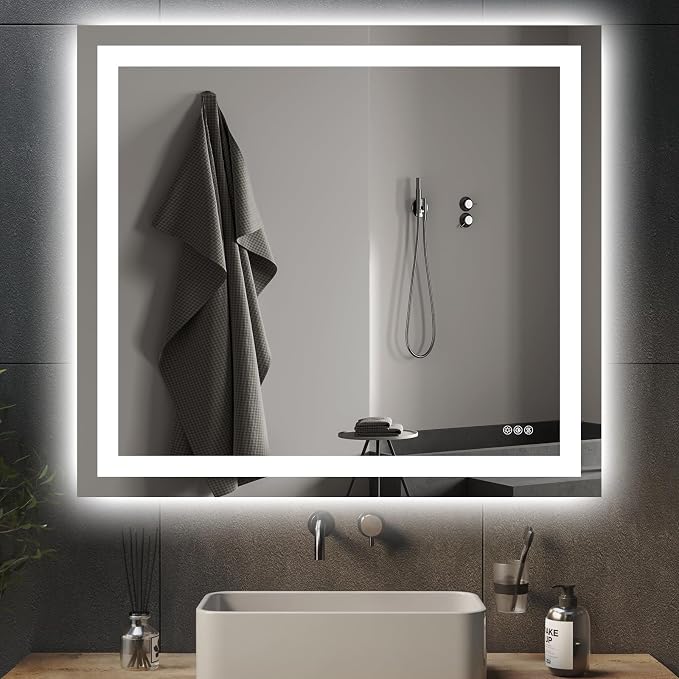 Hivone 40"X36" LED Bathroom Mirror with Lights, Anti-Fog, Dimmable, Backlit + Front Lit, Smart Bathroom Vanity Mirror, Memory Function, Shatterproof, Tempered Glass (Horizontal/Vertical)