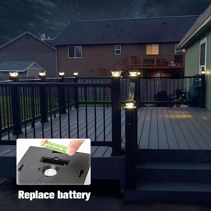 VOLISUN Solar Fence Post Cap Lights, Cool/Warm Modes Outdoor 4Pack, Black | Solar powered waterproof deck lights fit 4x4 wooden & vinyl posts, ideal for garden, patio, porch landscape decoration