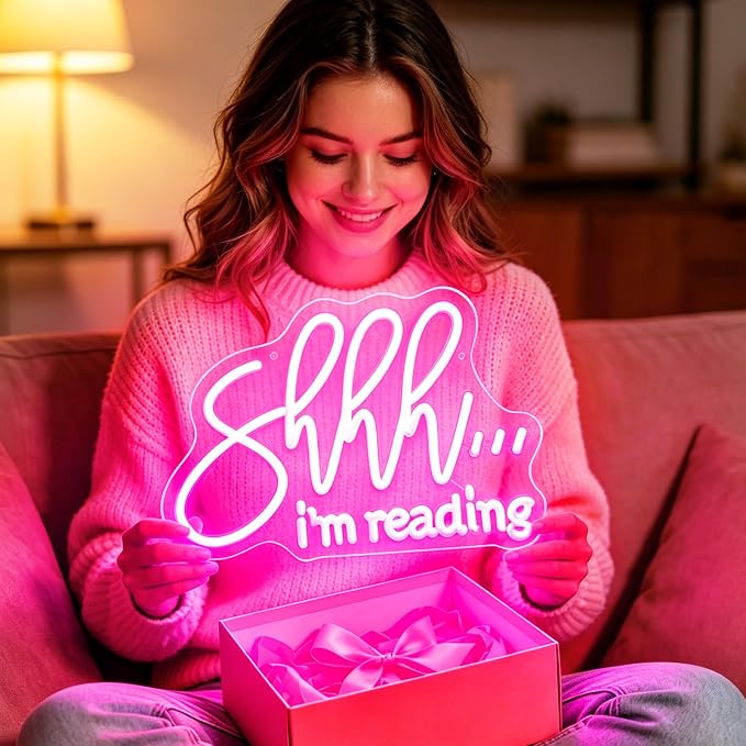 Shhh I'm Reading Neon Sign for Wall Decor, Dimmable Reading LED Light, USB Powered Neon Sign for Classroom Library Study room, Gifts for Students Friends