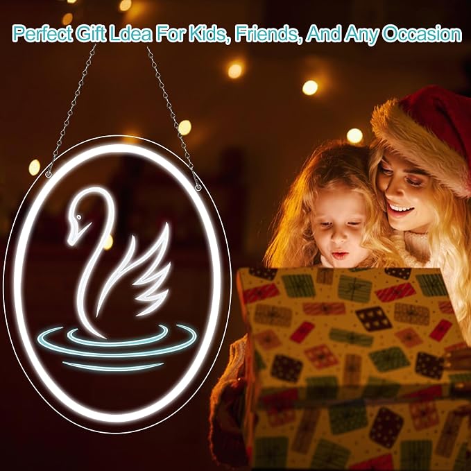 Swan Neon Sign, 3D Carved Acrylic LED Neon Light for Wall Decor, Dimmable White Swan Night Light USB Powered 5V, Aesthetic Bedroom Decor for Girls Room, Kids Room, Party Decoration, Gift 15.7" × 11.8"