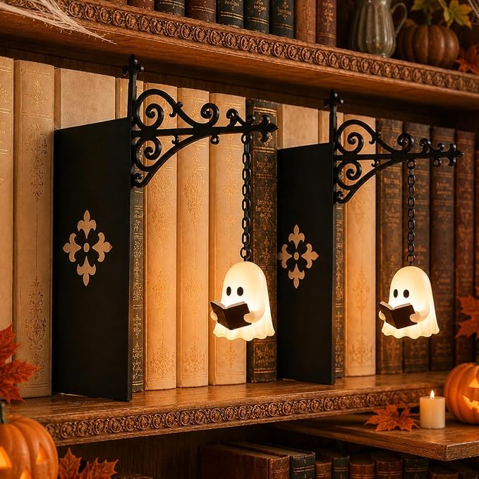Library Lantern-Decorative Bookshelf Lighting, Reading Nook LED Nightlight, Metal Bookcase Lamps, Vintage Table Desk Luminaires, Studious Home Room Ornament (B*2-2Pcs)
