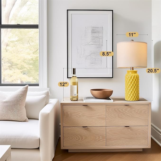 USumkky 20.5" Ceramic Table Lamps Set of 2 - Modern Farmhouse & Boho Style, Bedside Nightstand Lamps for Bedroom, Living Room End Table Lamps, Small Desk Lamp(Yellow)