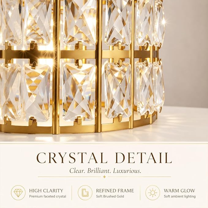 Lxybcce Crystal Ceiling Light Fixture, Modern Brushed Gold Semi Flush Mount Ceiling Chandelier Light for Hallway Entryway Kitchen Bathroom, Small Chandelier Light for Bedroom Closet, 1-Light, 9 Inch