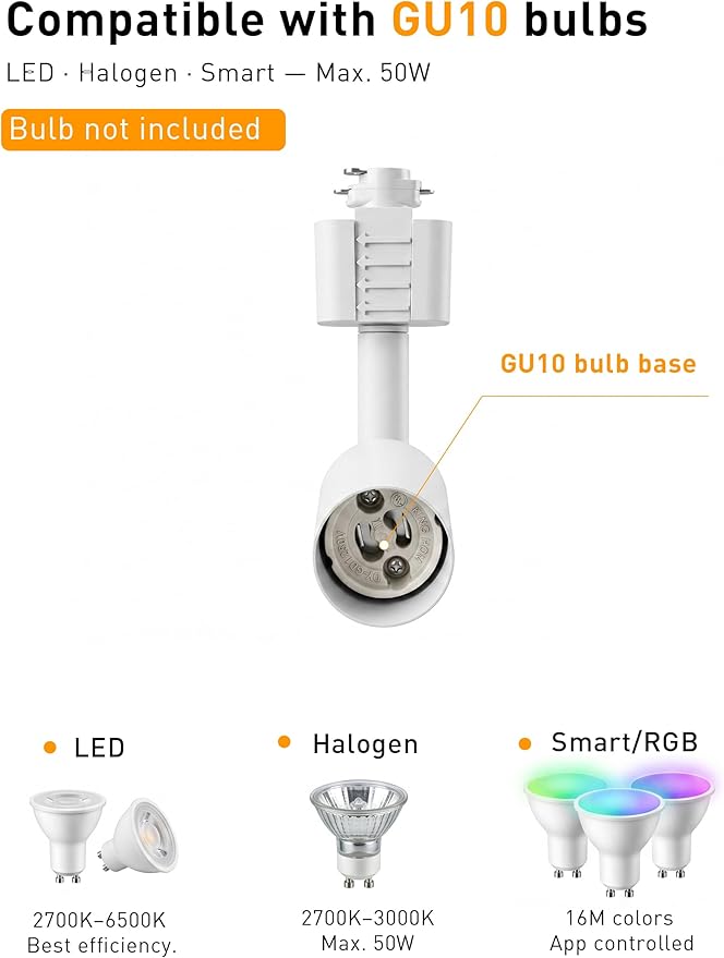 CLOUDY BAY [12 Pack] H Type Track Lighting Heads to Gu10 Base Socket Light Direction Adjustable,White