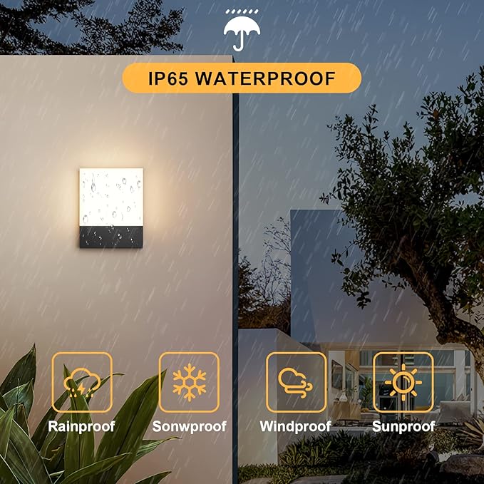 Modern Outdoor Led Wall Light, 24W 3000K Wall Porch & Patio Light,Exterior Hardwired Wall Light Fixtures,IP65 Waterproof Square Wall Lamp for Garage, Front Door,House Yard(Black,2-Pack)