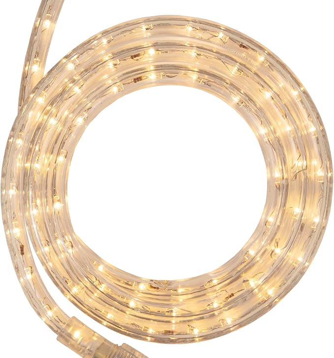Wintergreen Lighting 18' LED Warm White Rope Light, Flexible Light Rope String Light Outdoor – Bedroom LED Light Rope, 120V, ½ Inch, 2-Wire
