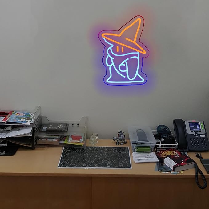 Black Mage FF Neon Signs Fantasy Lights Wall Final Black Mage Led Vivi Ornitier Sign Party Bedroom Bar Living Room Party Man Cave Game Room Party Gamer Decor 14 * 11 Inch