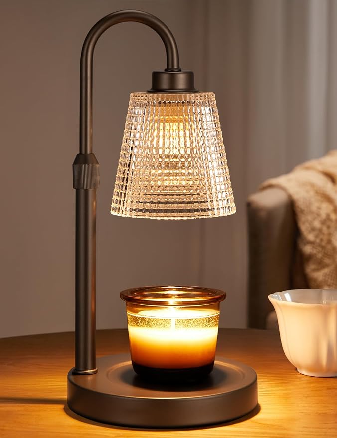Innqoo Brown Candle Warmer Lamp with Timer, Dimmable Candle Warmer for Jar Candles, Height Adjustable Wax Melts Warmer, Birthday Gifts for Women Mom, House Warming Gifts New Home Decor