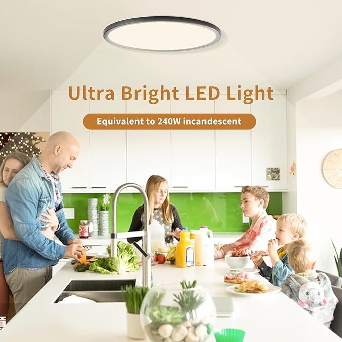 6-Pack 12Inch LED Ceiling Lights Flush Mount Black 3200LM, Dimmable Ceiling Light Fixtures, 3000K 4500K 6000K CCT, 24W Super Slim Low Profile Modern Ceiling Light for Bedroom Bathroom Hallway Kitchen