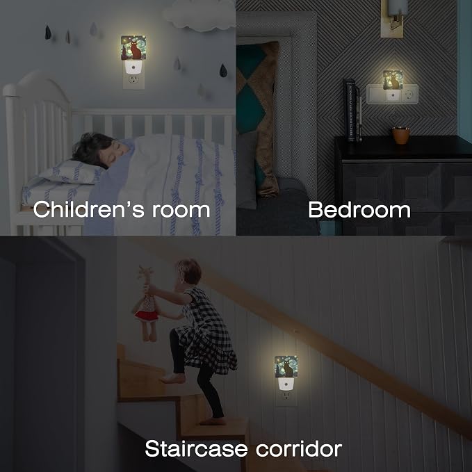 Starry Night Black Cat Night Light Plug into Wall, Abstract Oil Painting Dusk to Dawn Night Light Plug in,0.5w Energy Saving Sleep Friendly NightLight for Kids Boys Girls Home Decor