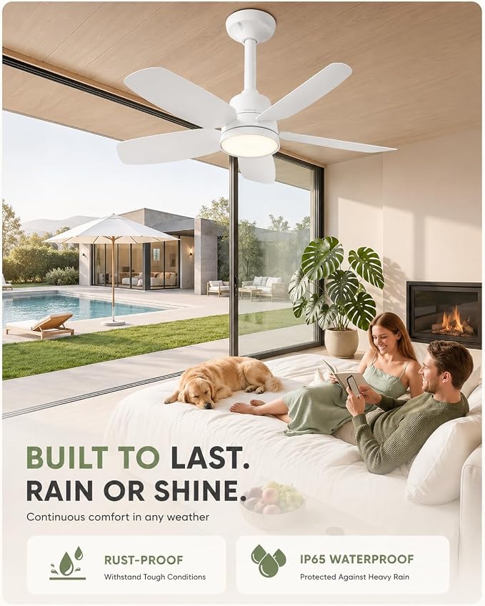 Ceiling Fan with Light, 28'' Flush Mount Low Profile Fan for Bedroom &Patio | Quiet Reversible DC Motor, 6-Speed, 3-Color Temp Dimmable LED Light with Remote & Timer, Indoor Small Ceiling Fan White