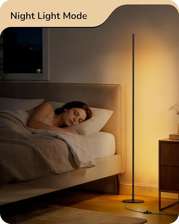 EDISHINE 59.8" Floor Lamp with Remote & 3 Height Settings, Dimmable & 3CCT | Foot Switch, Stable KD Structure, Modern Floor Lamps for Living Room, Bedroom, Office, Black