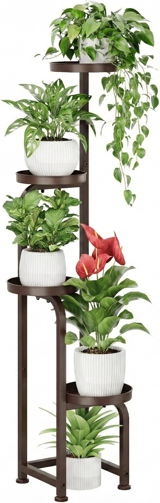 Bamworld Corner Plant Stand Indoor Outdoor Tall Metal Flower Pot Stands | 4 Tier Brown Heavy Duty Plant Shelf for Multiple Plants Patio Garden Balcony Living Room Bedroom(Patent Design)