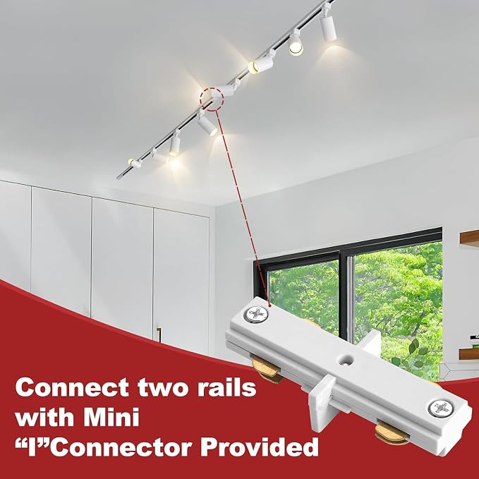 26FT H Track Lighting Rails White, H Type Track Lighting Rails Kit with Floating Canopy Connector, End Caps, Live End Feed, L Connectors, Compatible with 3-Wire Single Circuit H Style System