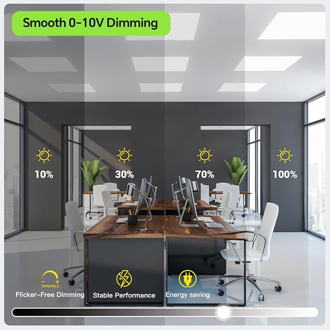 2x2 LED Light Flat Panel, 40/35/30/25/20W, 5 Color Temps 2.7K/3K/3.5K/4K/5K, Dimmable (0-10V) Recessed Ceiling Lights, 5200 LM, Fixture Flush Mount Ceiling for Office Kitchen Garage ETL-2Pack