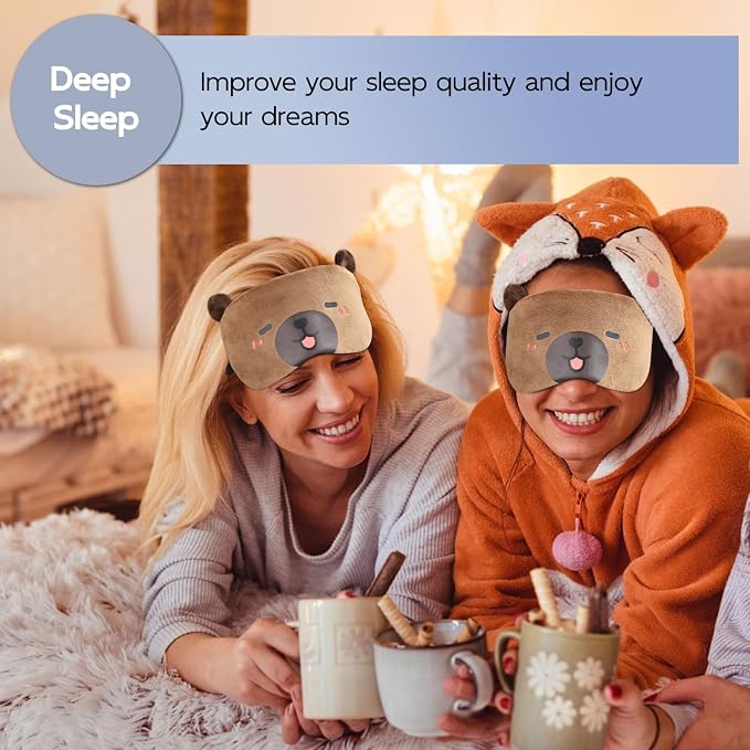 Cute Sleep Masks Cartoon Capybara Eye Mask Plush Sleeping Mask & Travel Blindfold Funny Novelty Eye Shade for Women Men (Capybara)