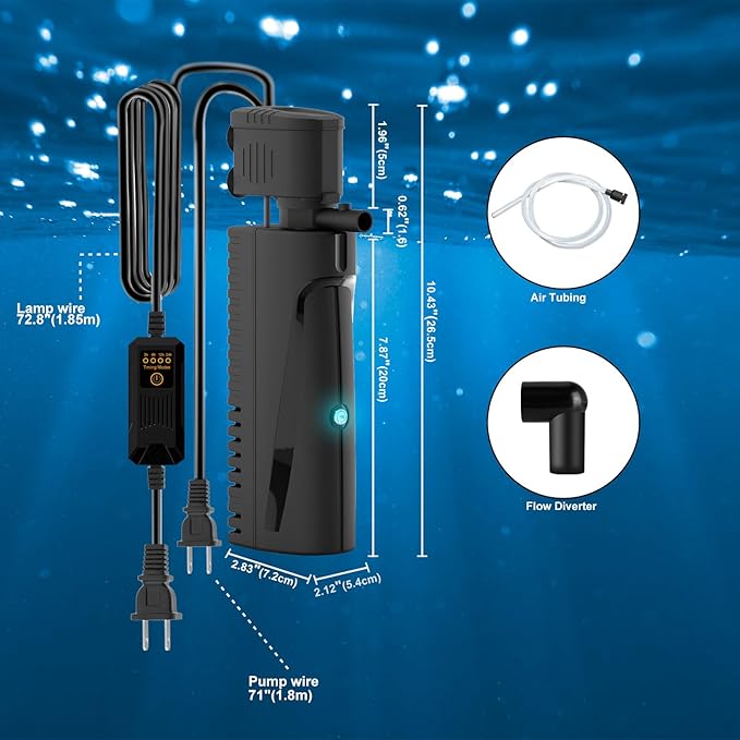 AquaMiracle Aquarium Filter with U - V Light & Pre-Filter Sponge, Fish Tank Filter with Timer for Green Water, Green Clean Machine Turtle Filter with Aeration for Aquarium and Pond 40-120 Gallon