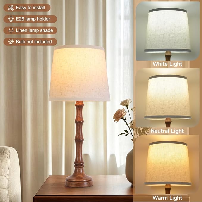 Lamps Set of 2 Modern Farmhouse Table Lamp Bedside Reading Lamps Living Room End Tables Set Lamps for Night Stands Bedroom Night Lamp,High 26.25 Inch,Brown,With Fabric Lamp Shade,Bulb Not Included