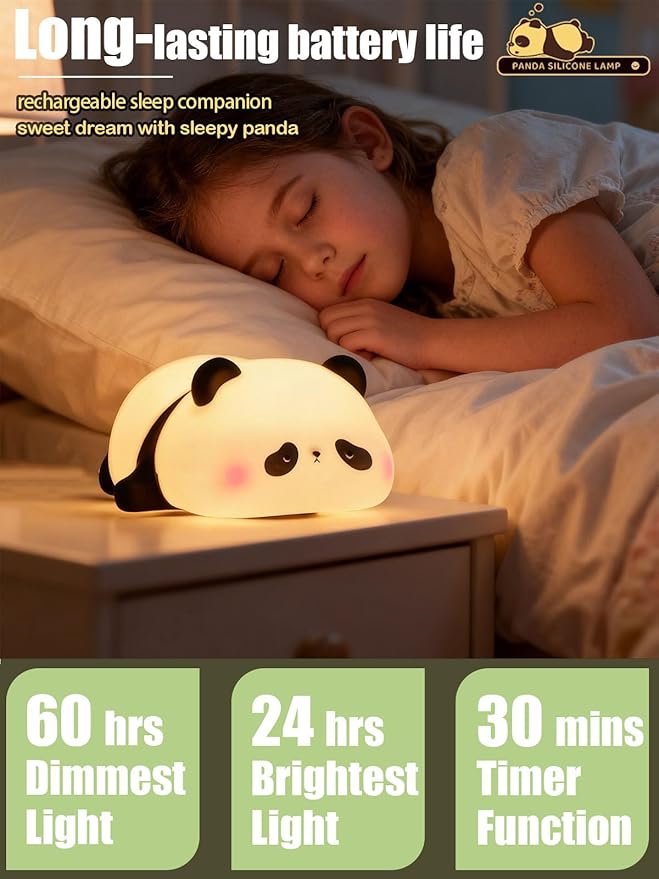 Cute Panda Night Light, Squishy Panda Novelty Animal Lamp, 3 Level Dimmable Nursery Nightlight with Timer, Food Grade Silicone Touch Night Light Fun Gifts for Kids Boys Girls Baby