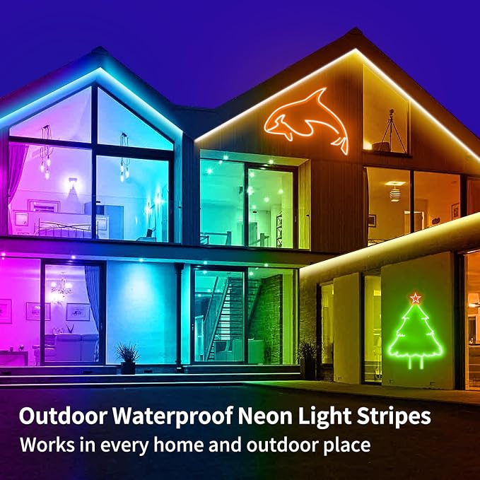 segrass 16.4FT Neon Rope Light,Flexible Led Rope Lights Control with App/Remote,Multiple Mode Rope Lights,IP65 Outdoor RGB Led Neon Lights Waterproof,Music Sync Gaming Led Neon Light Strip for Bedroom
