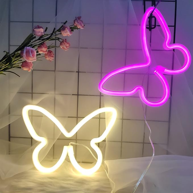 ENUOLI Butterfly LED Neon Decorative Lights, Neon Signs Butterfly Shaped Decor Neon Light,USB/Battery Powered Indoor Wall Decor for Bedroom,Kids Room,Birthday Party,Wedding,Gift(Warm White)
