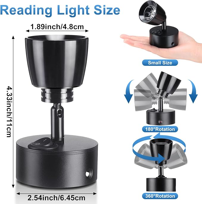 4 Pieces DC12V- 24V RV Lights Interior Reading Lamp Rotatable LED Bedside Lamp 3W RV LED Spotlight for Boats, Trailers, Vans and Motorhomes (Black, Warm Light 3000K)