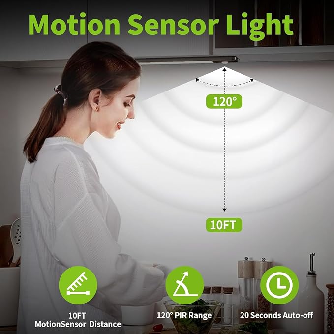 2 Pack Under Cabinet Lighting, 12in Rechargeable Motion Sensor Light Indoor | 3 Color Temperatures, 88 LEDs, Wireless, Magnetic Mount, Aluminum Alloy Closet lights, for Kitchen, Stairs, Wardrobe
