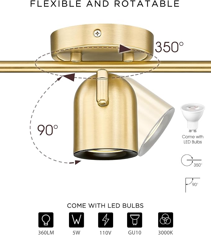FEMILA LED Track Lighting, 3000K GU10 Bulbs Included | 16.9" brushed gold 3-light track lighting fixtures ceiling for kitchen, dining areas, hallways