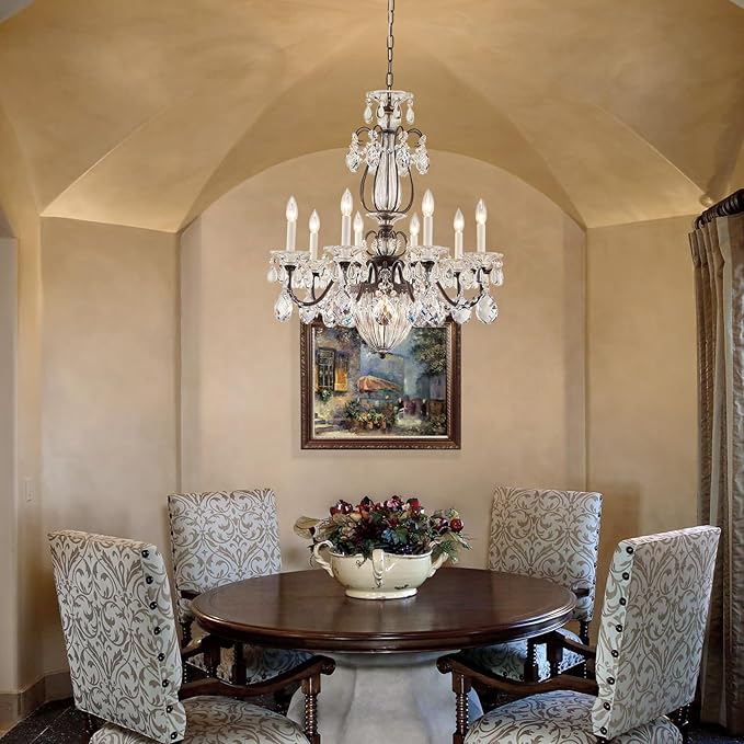 Vintage Crystal Chandeliers for Dining Room, 8-Light Brown Classic Candle Chandelier Pendant Ceiling Light Fixture for Living Room Bedroom Kitchen Foyer Hallway Staircase 30.3" H x 26.8" D