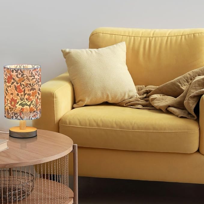 Fustylead Retro Vintage Fall Floral Bedside Table Lamps with USB Port for Bedroom Lamp Small Nightstand Lamp Sturdy Linen Shade Wooden Decorative Lamps for Living Room Home Dorm Kids