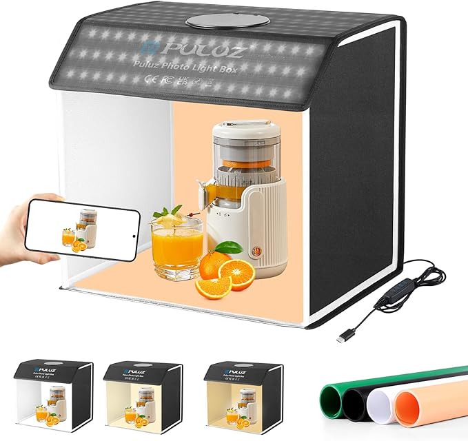 Light Box Photography, PULUZ 16"x12" Portable Photo Box with 320 LED Beads, Professional Photo Booth Shooting Tent Kit with 4 Color PVC Backdrops for Jewelry and Small Items Product Photography