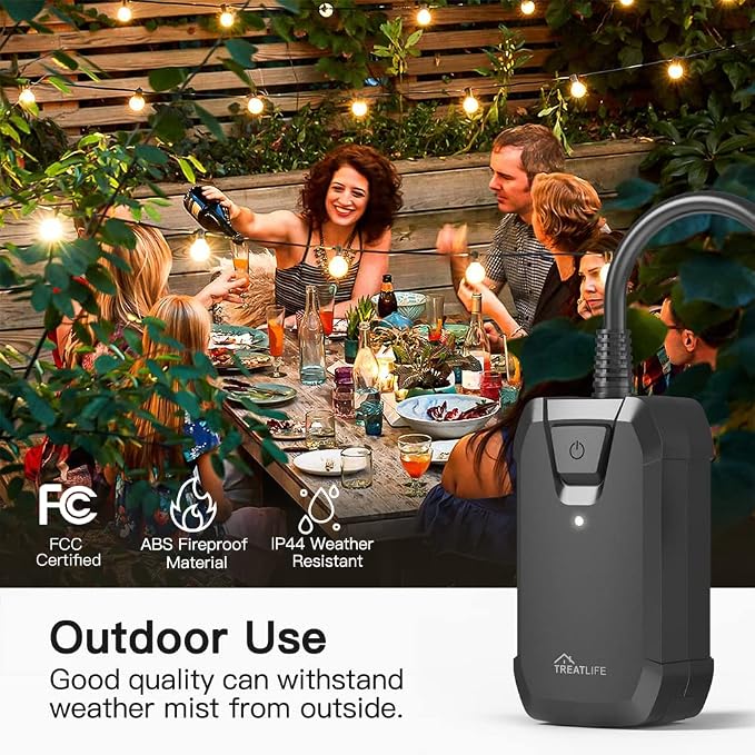 TREATLIFE Smart Dimmer Plug Outdoor Smart Plug Works with Alexa and Google Home, Light Dimmer APP Remote Control, Max Power 400W, IP44 for Dimmable Outdoor String Lights, Floor Lamp, Table Lamp