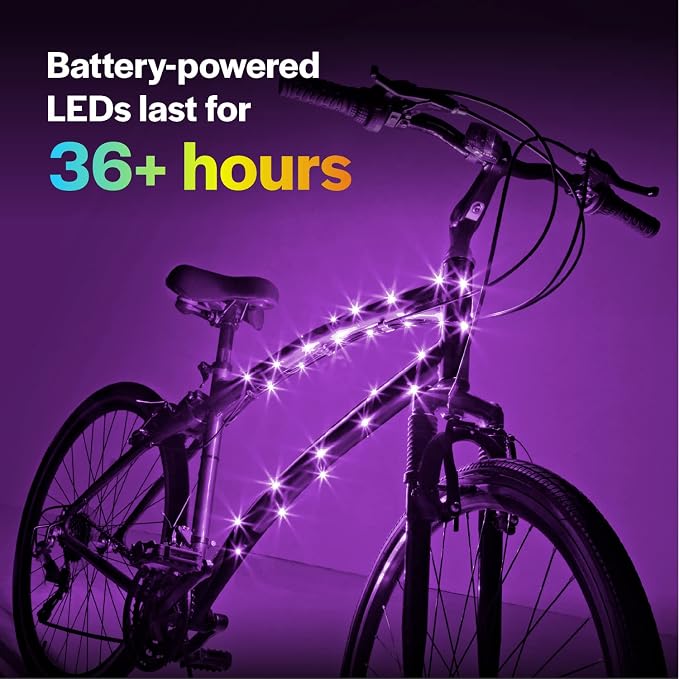 Brightz CosmicBrightz LED Bike Frame Rope Light - 6.5-Foot String Rope - Battery-Powered with On/Off Switch - Ultra Bright Color Keeps Your Ride Fun and Safe for Kids, Teens, & Adults