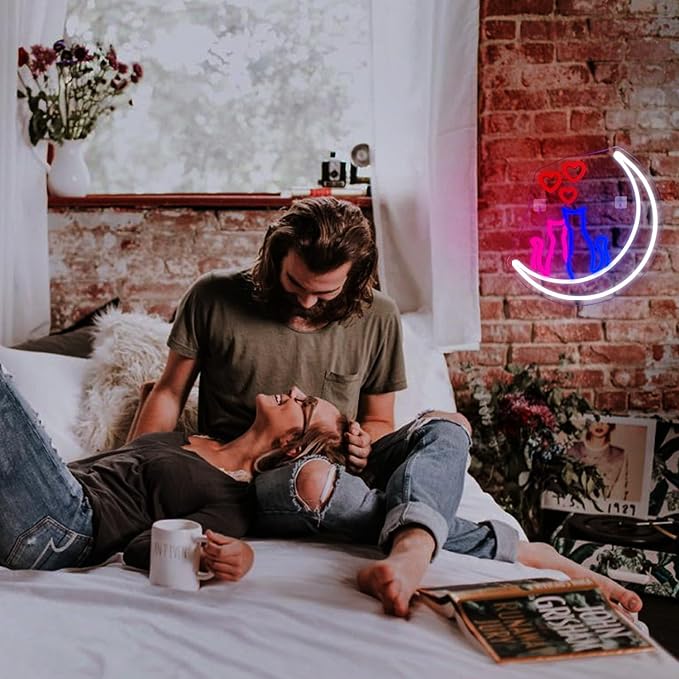 Two Cats on Moon Neon Sign Christmas Cat Cute Couple Kittys Neon Lights for Wall Decor,Kawaii Animal 3D LED Neon,USB Light Up Signs for Girls Bedroom Bar Home Party Valentine's Day Cat Lovers Weddings