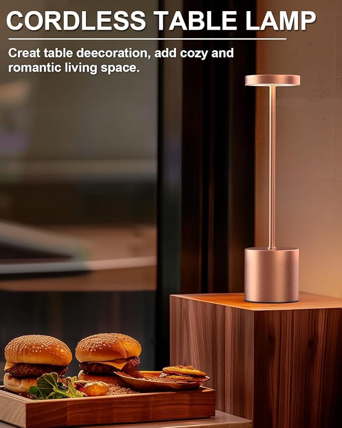 Swinerton Cordless Table Lamps Rechargeable, Portable LED Desk Lamp, 5000mAh Battery Powered Wireless Table Light - 3 Color Dimmable Lighting for Restaurant Dining Patio Outdoor Bedroom(Rose Gold)