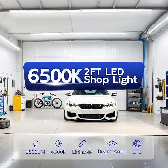 hykolity 30W 2FT LED Shop Light,3500lm 6500K Super Bright White,Linkable Ceiling Light Fixture,V Shape Integrated T8 LED Tube Light with Built-in ON/Off Switch for Workbench,Cabinet,ETL,10Pack
