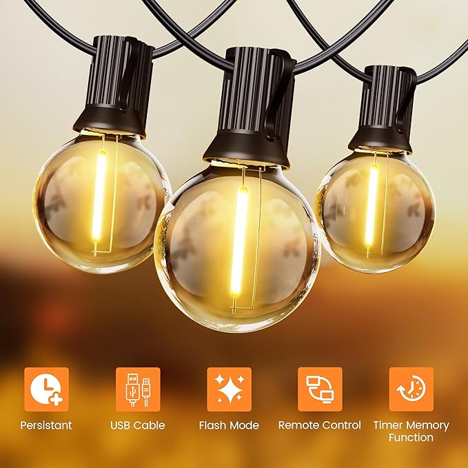 OHLUX 120FT Solar String Lights Outdoor with Remote, Commercial Grade Patio Lights with 52 Shatterproof G40 Globe LED Filament Bulbs, Dimmable Outside Edison Hanging Light for Backyard Party Decor
