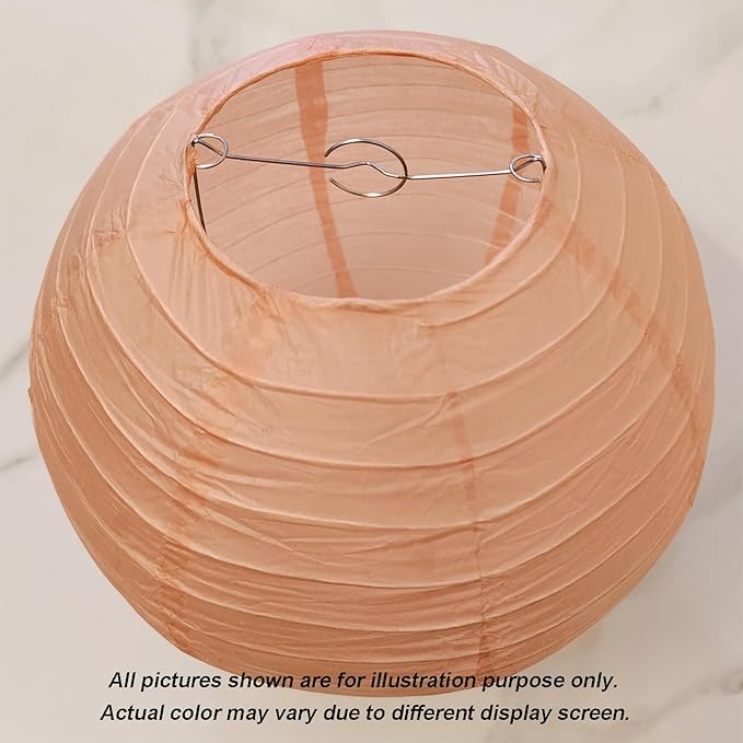 12 Inch Peach Round Paper lantern,Chinese Japanese Pendant Lamp Shade(Set of 5, Peach)