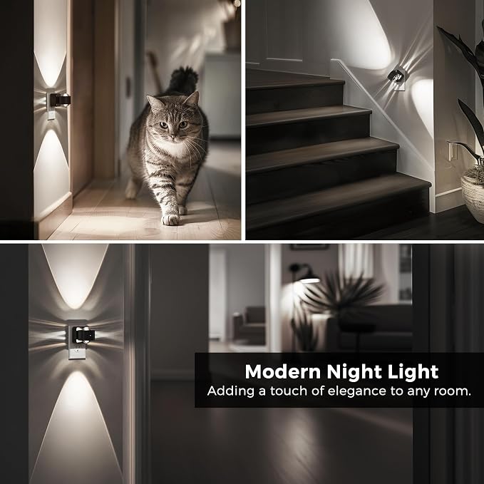 L LOHAS LED Night Light Projector, Night Lights Plug into Wall Light Sensor | Dusk to Dawn Sensor, Rotating Plug in Nightlight, Daylight Dimmable Nightlights for Bathroom, Hallway, Gaming Room,1 Pack