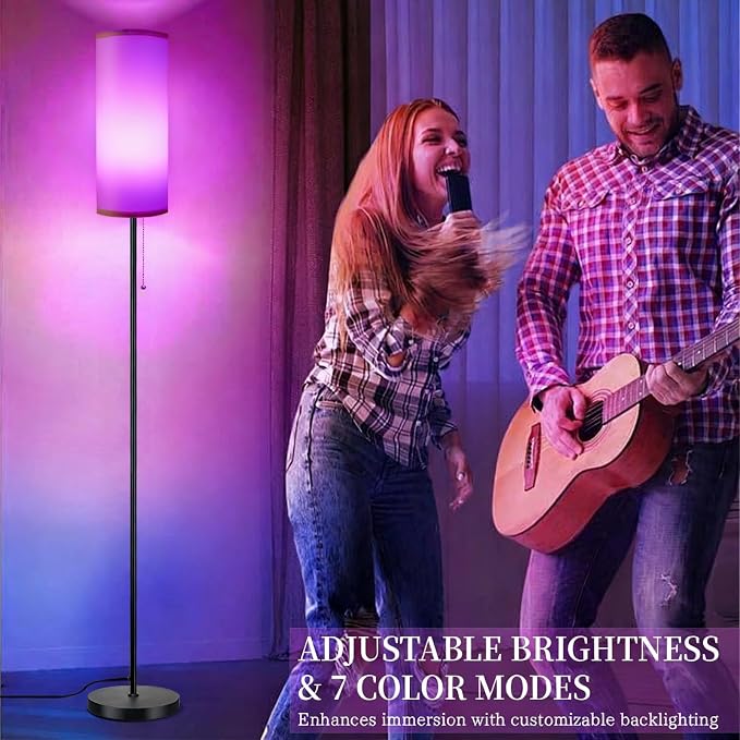 Floor Lamps for Living Room RGB Color Changing Bulbs Dimmable Color Brightness Modern Standing Lamp Remote Control Tall Lamp Chain Switch for Bedroom Office 9W LED Bulb Included, White Shade RGB Bulb