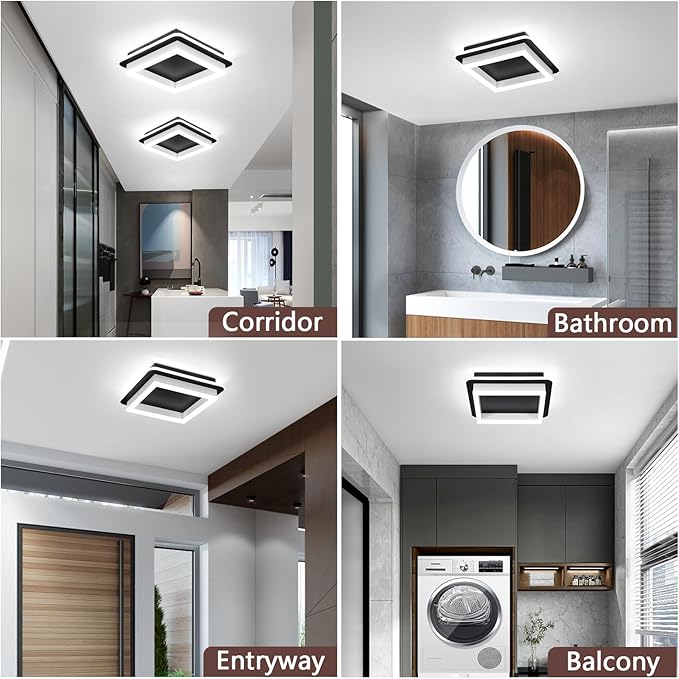 CANEOE 3 Packs Square Flush Mount Ceiling Light, 6000K Black Modern LED Ceiling Light Fixture, Minimalist Hallway Lighting Fixture Ceiling Lamp for Hallway Entryway Bedroom Balcony (Black&White)
