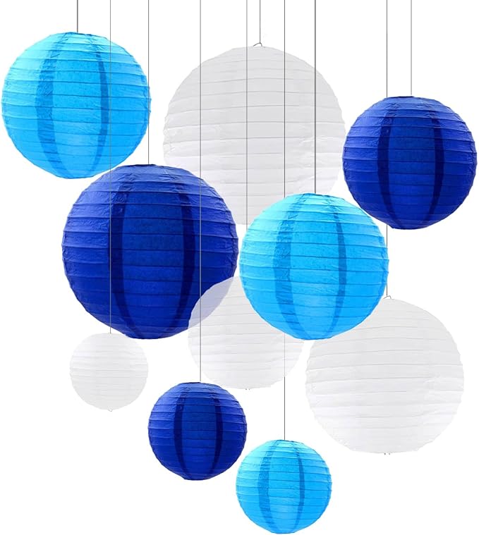 ZOOYOO 10pcs Paper Lanterns,Blue Round Hanging Paper Lanterns Decorations for Wedding,Graduation,Gender Reveal,Anniversary,Home,Birthday Party,Graden Decor