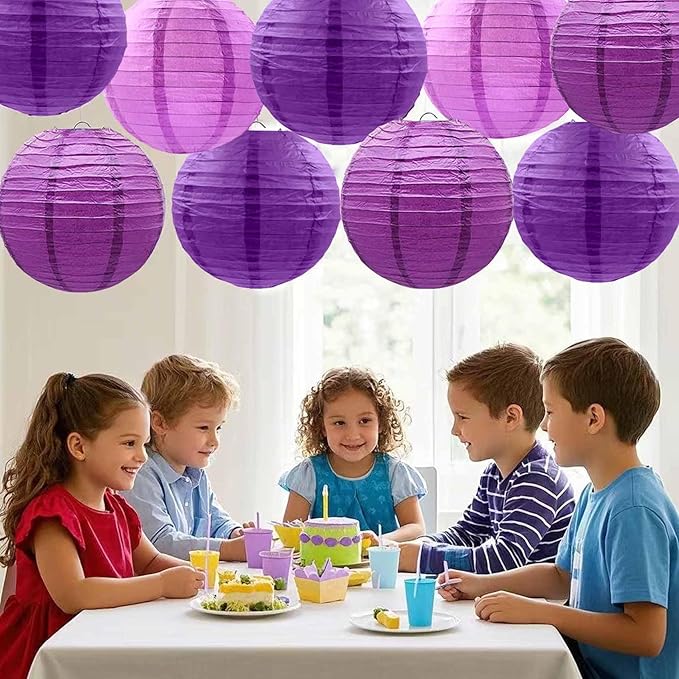Purple Paper Lanterns 12Pcs Hanging Lanterns for Birthday Party, Wedding, Home Decor, Baby Shower Festive Decoration