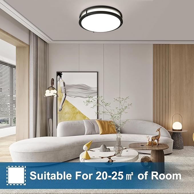 OOWOLF 2-Pack 36W 13inch LED Flush Mount Ceiling Light Fixture Dimmable Matte Black, Easy to Install LED Ceiling Lamp Fixture Without Flicker, Super Bright 3600LM 5CCT Daylight White