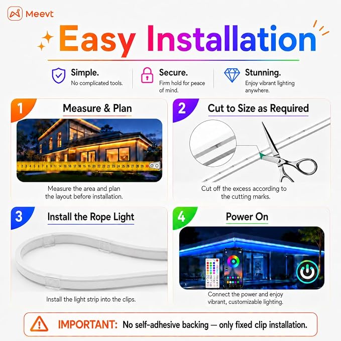Neon Rope Light 50FT, Flexible RGB Neon LED Strip, IP65 Waterproof | Control with App/Remote, Multi Modes, Music Sync LED Rope Lights for Bedroom, Game room, Party, Patio, Indoor Outdoor Decor
